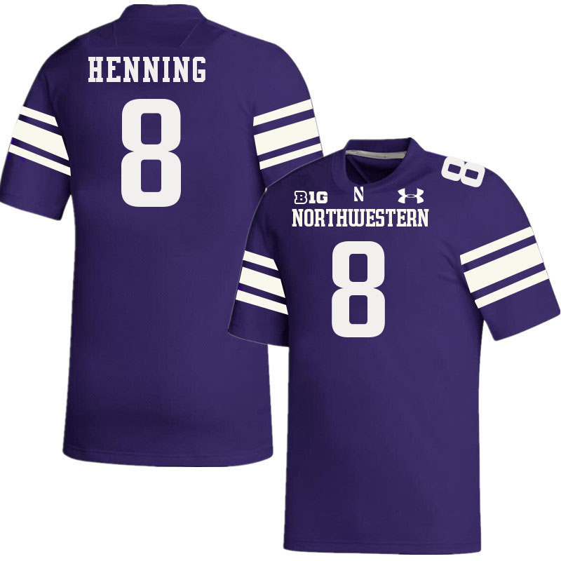 Northwestern Wildcats #8 A.J. Henning College Football Jerseys Stitched-Purple